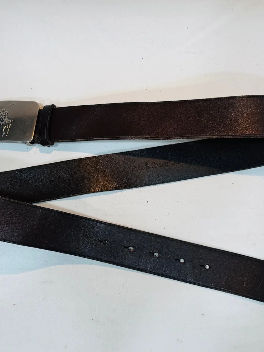 POLO RALPH LAUREN Pony Logo Plaque Buckle Vacchetta Leather Brown Belt 36”